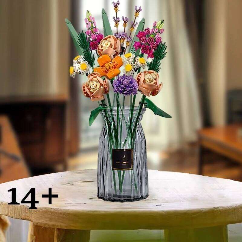 Creative Romantic Rose Flower Bouquet Building Blocks Home Desk Plant Decoration Assemble Bricks Toys Gifts For Girls Lady Z260305
