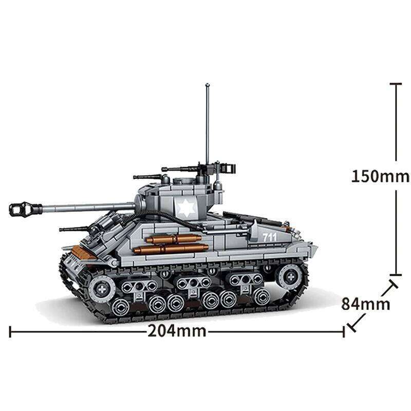 656PCS Military US Sherman M4 Building Blocks WW2 Tank City Police Soldier Weapon Action Figure Bricks Kids DIY Toys Gift Z260306