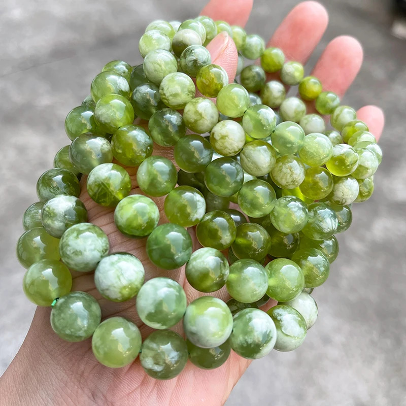 JD 7A Quality Natural Stone Green and White Serpentine Jade Charm Bracelets Women Fashion Chic Round Bead Elastic Bracelets 260302