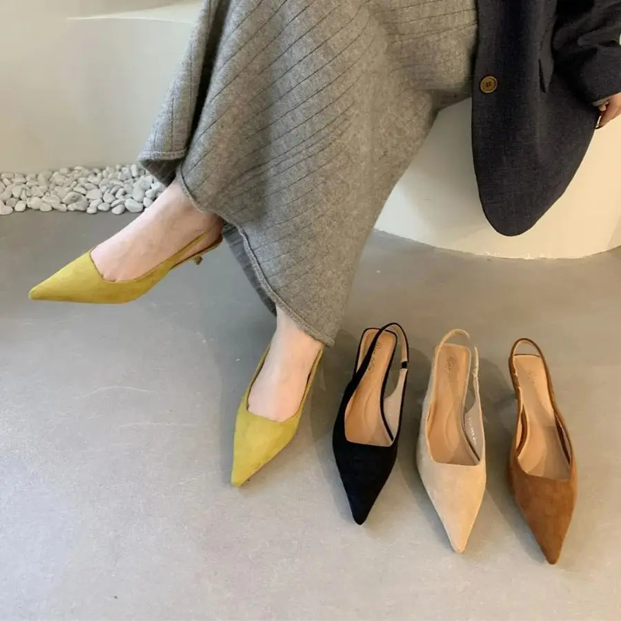 Bailamos Women Sandals Pointed Toe Elegant Low-heel Shoes Summer Fashion Slingback Woman Mules Shoes Pumps Dress Shoes 260303