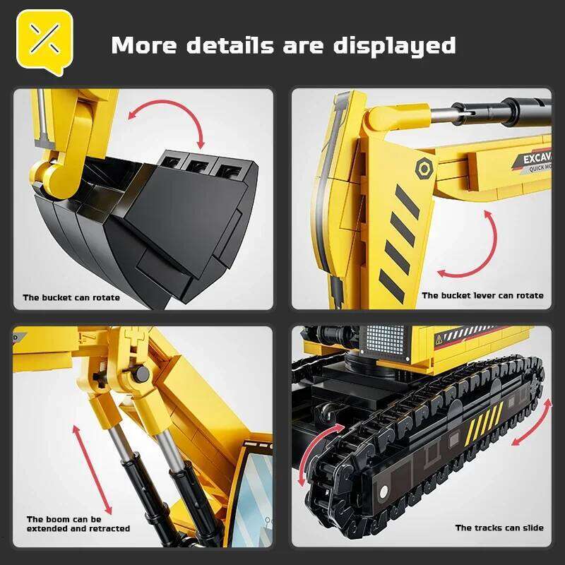 Building Blocks Excavator Construction Engineering Vehicle Toys Movable Arm 360 Rotation Anti-Slip Tracks Bricks Gifts for Boys Z260305