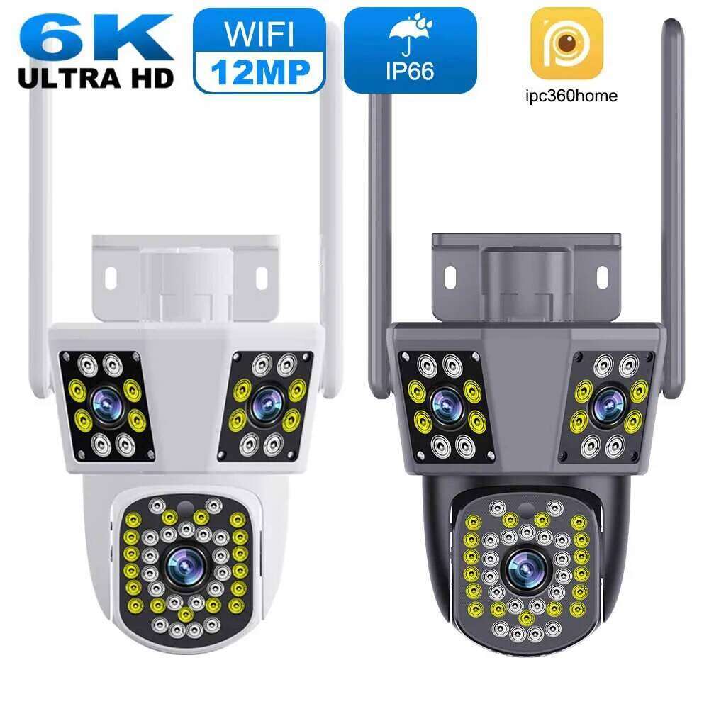 WIFI IP 6K 12MP HD Three Lens PTZ Outdoor Motion Detection Security Camera Waterproof Surveillance 26W0306