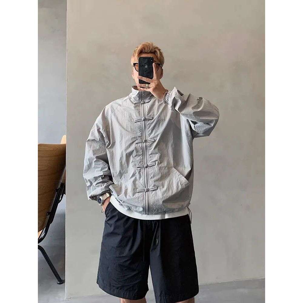 2026 Autumn New Style Trendy Casual Stand-Up Collar Unisex Windproof Zipper Jacket With Chinese Knot Buttons Asia Size