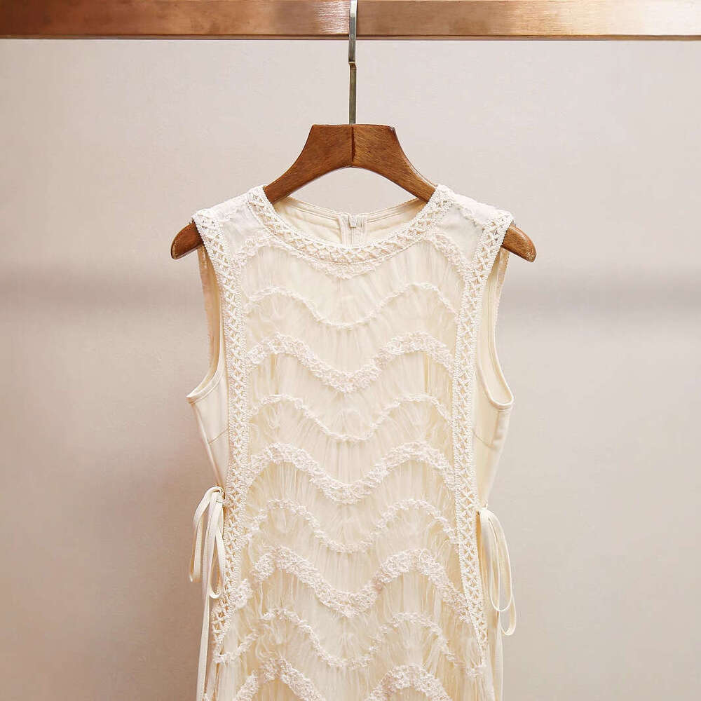 2026 high-end women's spring and A23 summer new French fairy style elegant patch mesh long sleeved dress