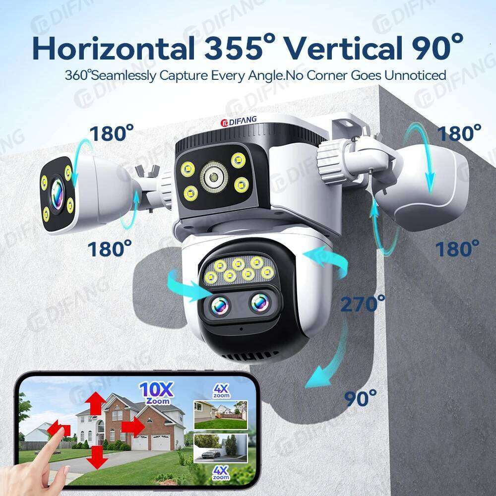 Outdoor 10K Optical 10X Zoom 20MP WiFi Four Lens Three Screens PTZ Human Two Way Audio Auto Tracking Security Camera CCTV 26W0306