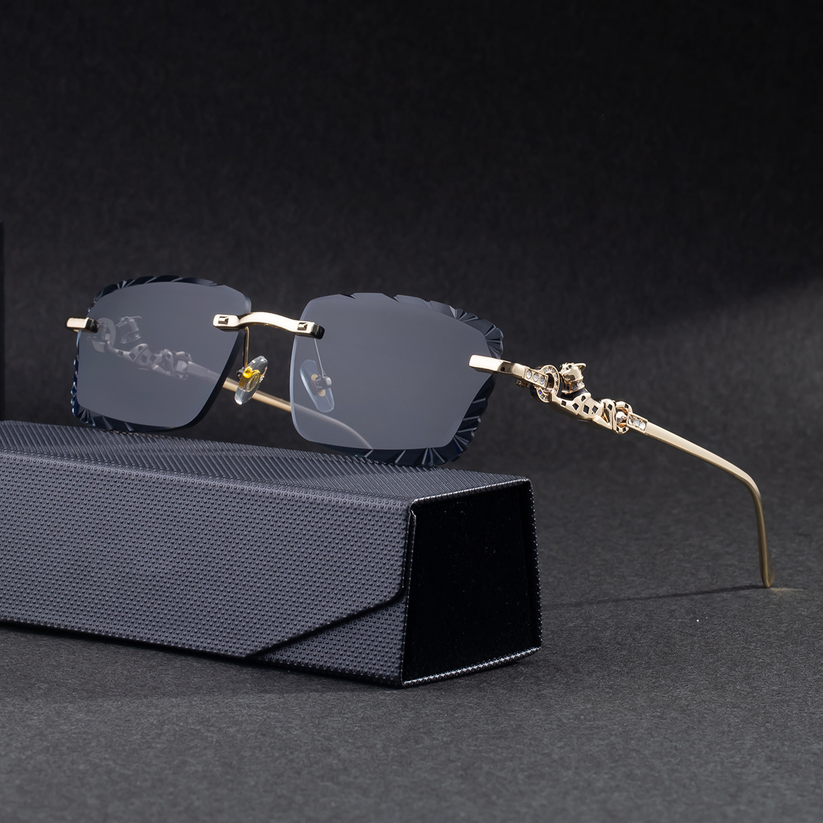 2026 New Outdoor Bicycle Sunglasses European And American Fashion Square Frameless Men's Leopard Pattern Trendy Designer Sunglasses Wholesale Wit