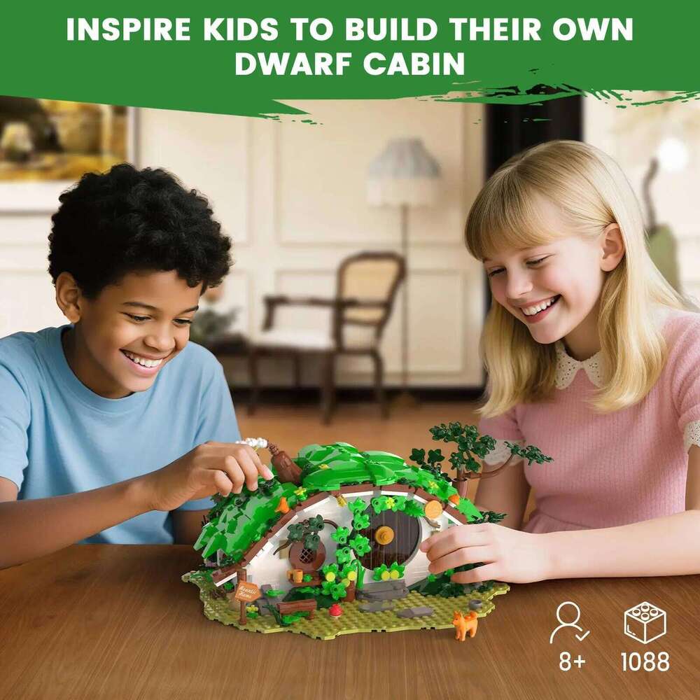 1088PCS Dwarf Cabin Set with LED Light Adults Collectible Home&Office Decor Building Blocks DIY Fantasy House Model Kit Z260306