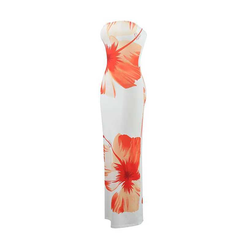 Summer 2025 New Fashion Temperament Sexy Strapless Slim Holiday Long Dress Elegant Backless Printing Sleeveless Dress X260306