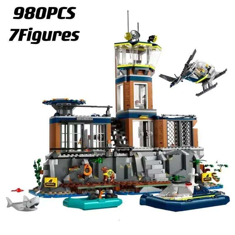 Compatible MOC Sets City Series Building Blocks Prison Island Police Station Children's Toys Assembling Gift Z260306