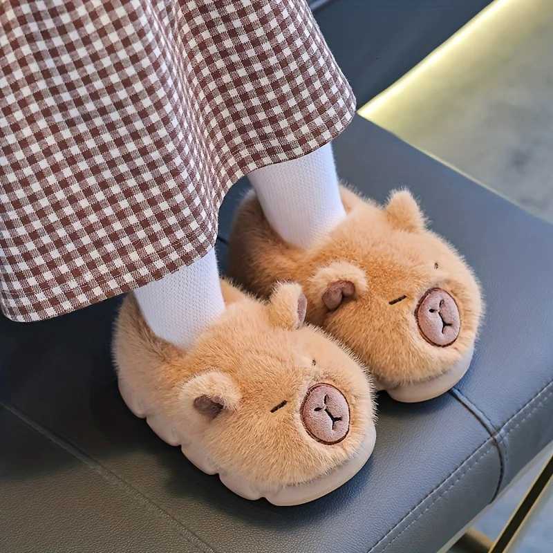 Kids Winter Warm Cotton Slippers Cute Capybara Slip-On Shoes for Boys Girls Soft Non-Slip Soles Lightweight Easy Wear Closure S260305