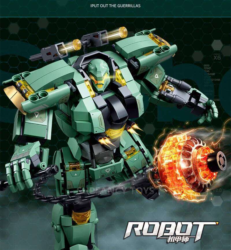 Sluban 542PCS Green Warrior With Chain Hammer Building Blocks Robot Battle Armor Assembling Educational Toys for Boys Gift Z260305