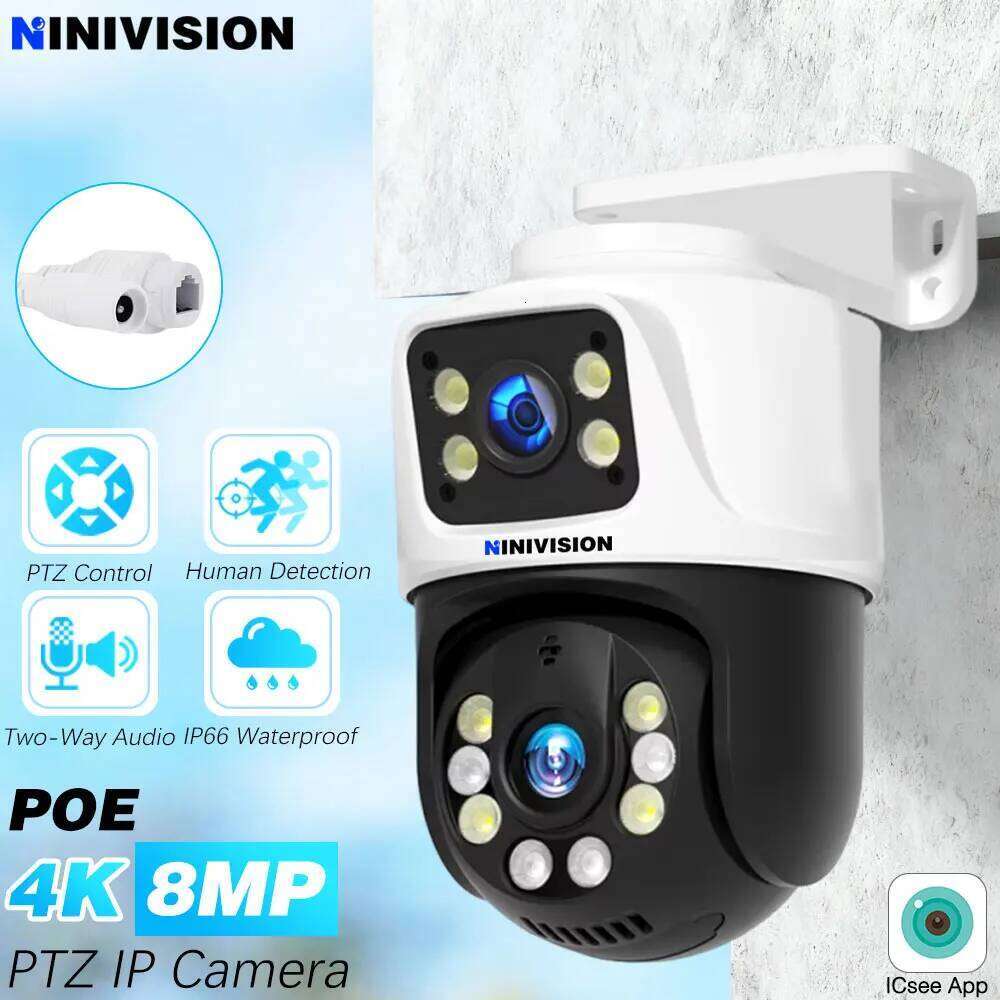 Dual Lens 8MP 4K POE PTZ IP Camera Outdoor Video Surveillance CCTV Cameras For Xmeye NVR Two Way Audio Human Detection 26W0306