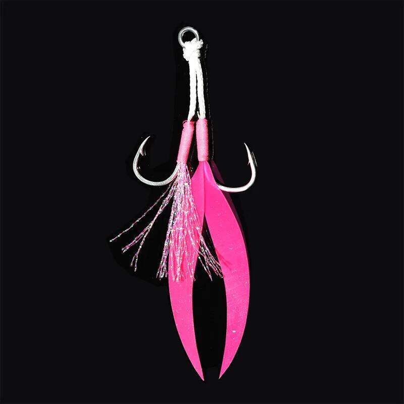 5Pair Metal Jig Tail Assist 10-20# With PE Line Feather Solid Ring Jigging Fishhook for 20-150g Lure Fishing Hooks S260305