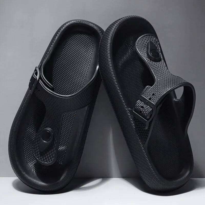 Litfun Men's Fashion Flip Flops Summer New Outdoor Beach Sandals With Adjustable Buckle Soft Cloud EVA Round Toe House Slippers