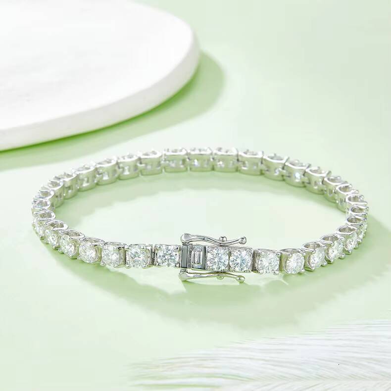 Sparkling 3mm Moissanite Halo Tennis Bracelet High Quality Platinum Plating Non Fade 925 Sterling Silver Hip Hop Jewelry for Men