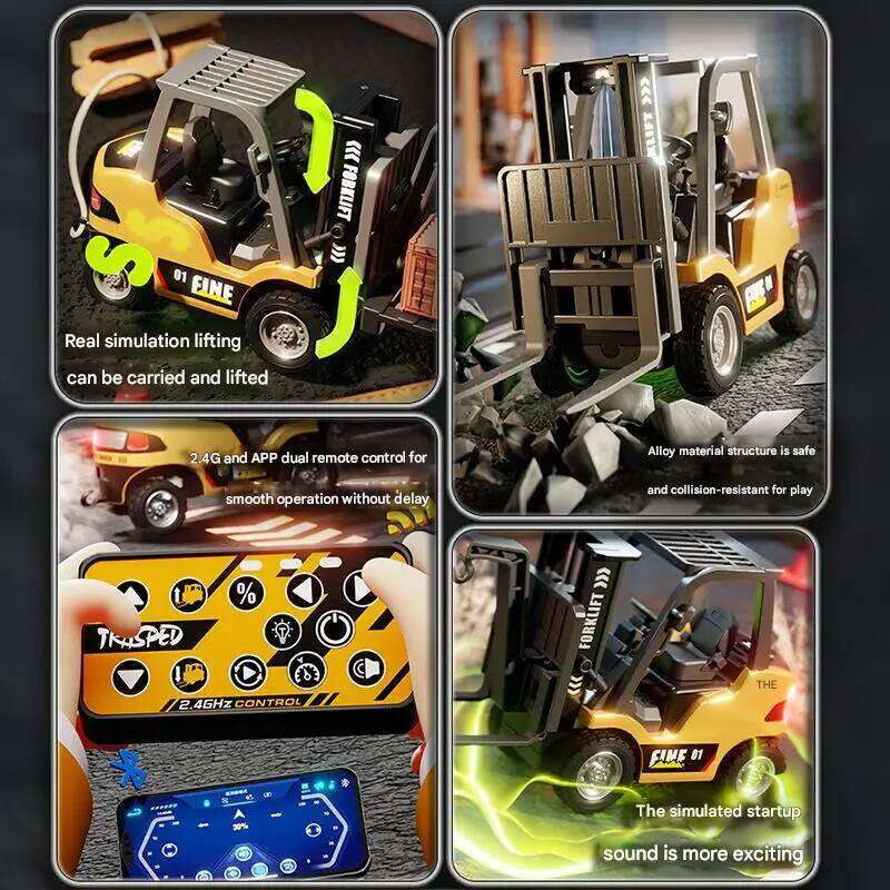 1/64 RC Trucks Alloy Forklift Mini APP 2.4G Rc Cars Remote Control Construction Engineer Vehicle Toys for Boys Adults Kids Gifts C260305
