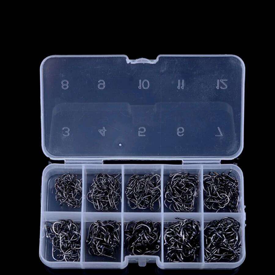 500pcs Small Size Freshwater Fishhook Fishing Set, Carbon Steel Worm Bait Jig Fish Hooks with Plastic Box S260305