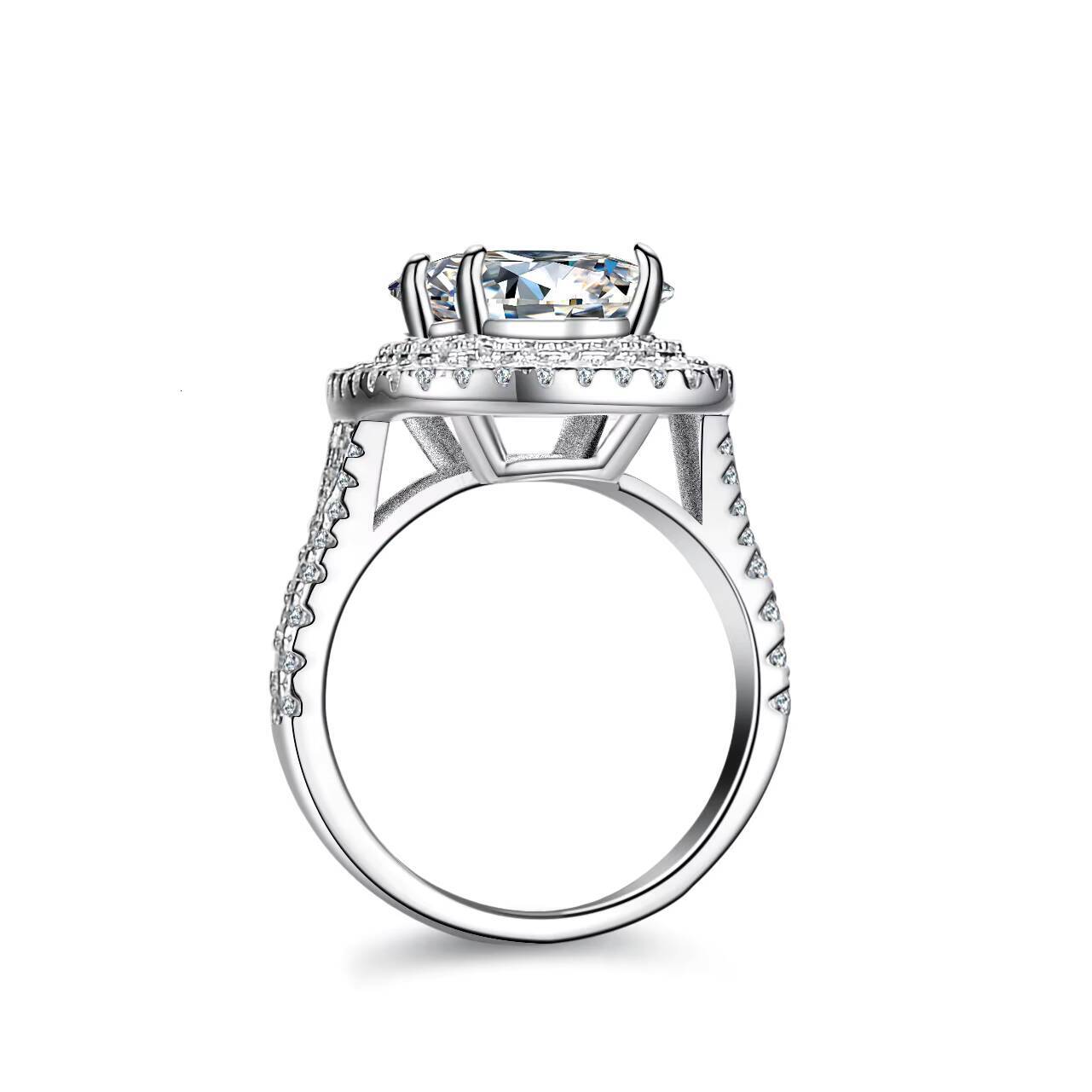 Fine S925 Sterling Silver Rhodium Plated Radiant Cut 4Carat VVS GRA Moissanite Halo Rings for Women Engagement Wedding Jewelry