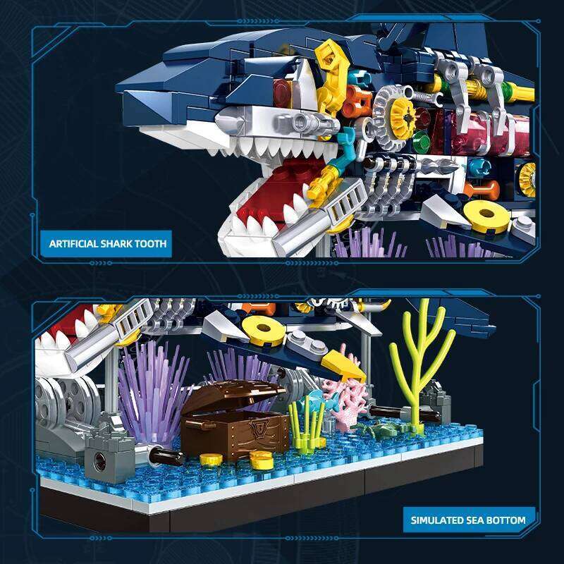 Ocean Shark Biology Building Block set, Marine animal building block toy home with display rack, birthday, holiday gifts Z260305