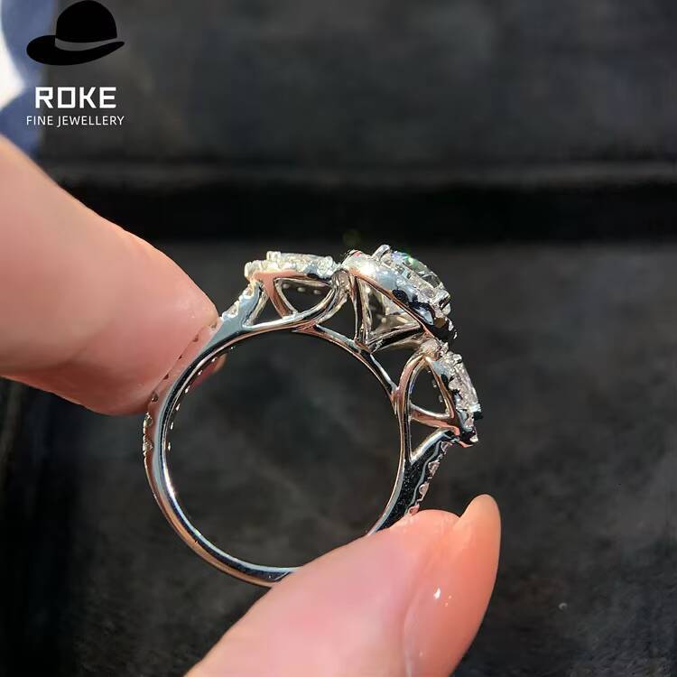 New Arrival 9K-18K White Gold Luxury Ladies Diamond Ring Stone 074ct Round Grown Diamond Paired with a Pear-shaped Centre