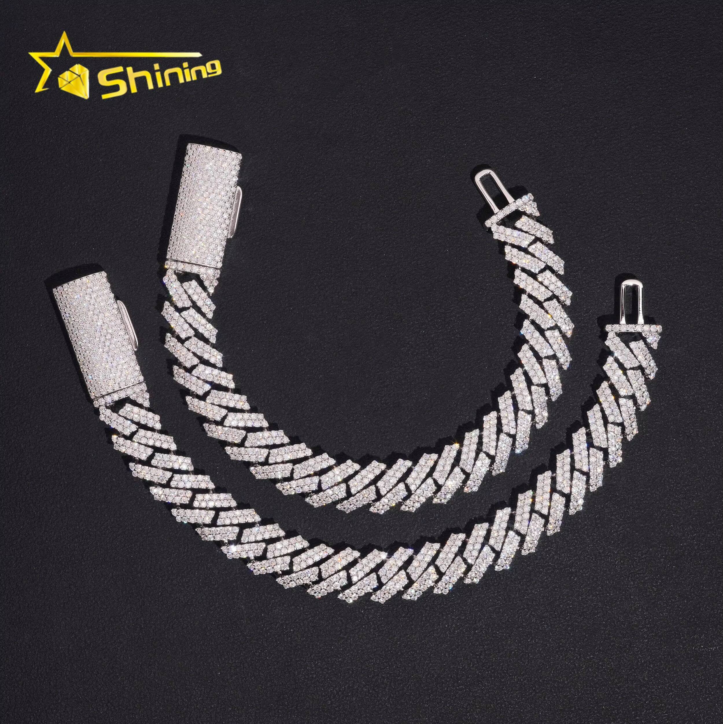 Pass Diamond Tester Fire Jewelry Fashion Hip Hop Style 12mm Cuban Link Chain Bracelet 925 Sterling Silver Moissanite USA Stock