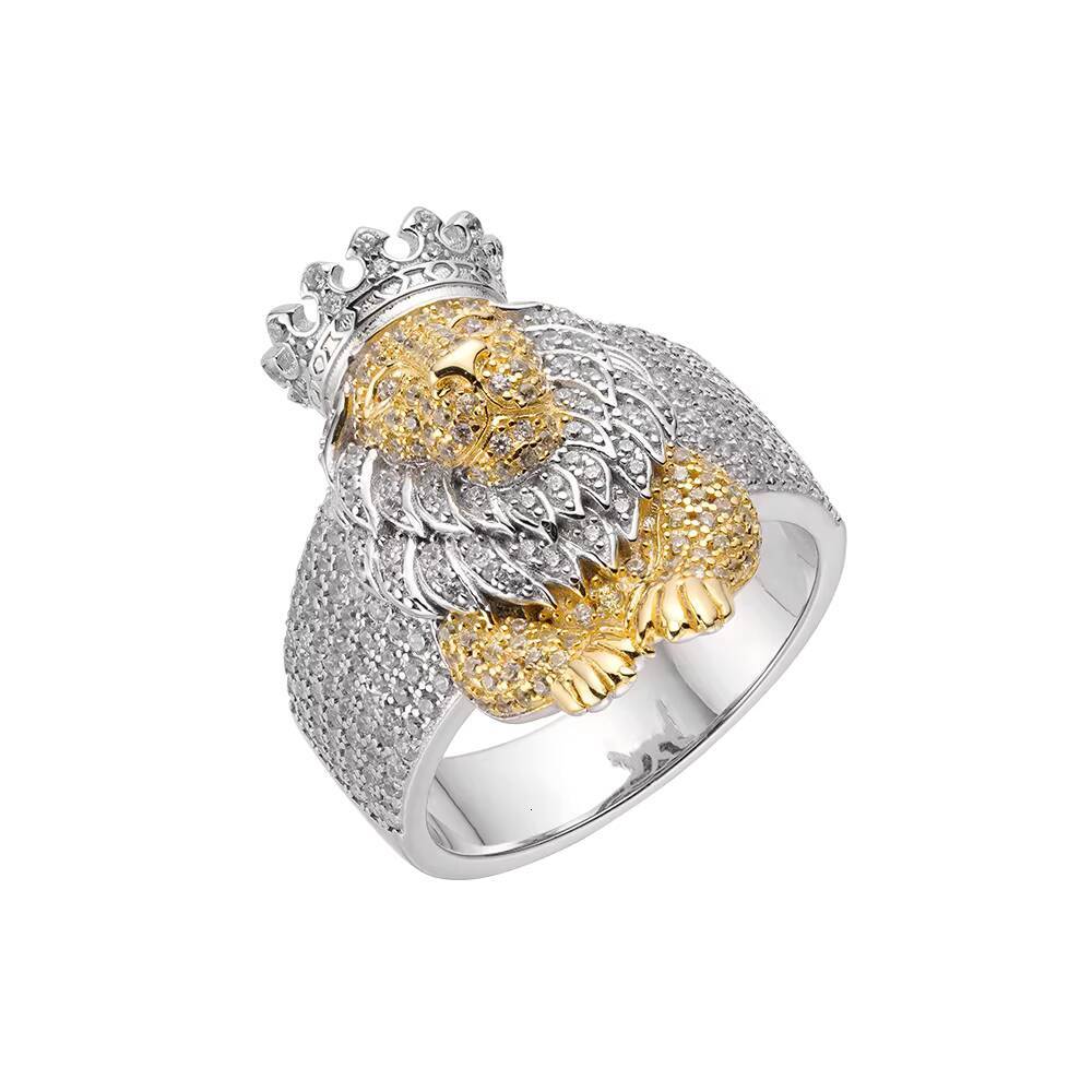 Hiphop Fine Jewelry VVS Moissanite Iced Out 925 Sterling Silver 14K Gold Plated Lion Face Animal Head Dollar Sign Men Rings