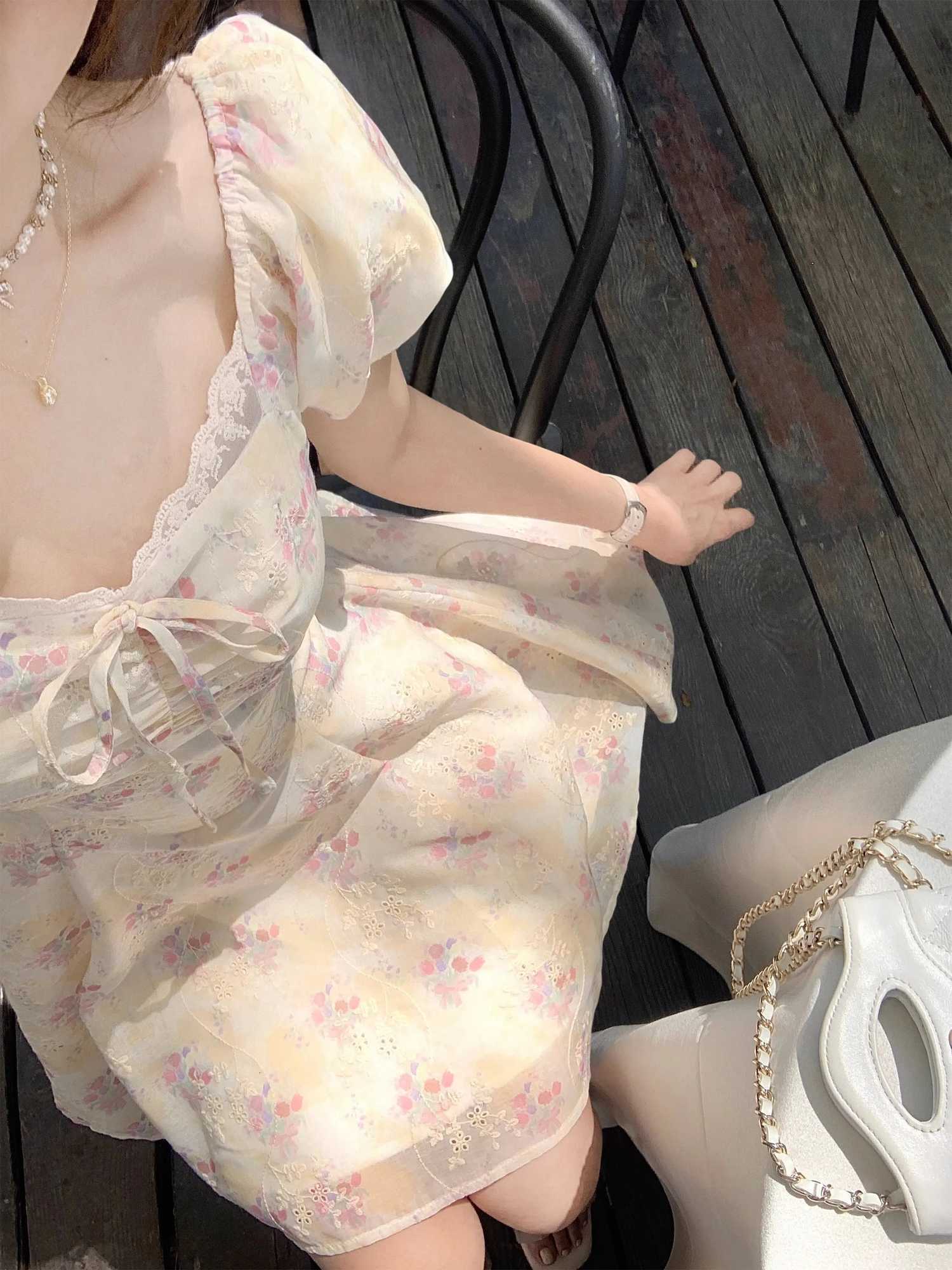Summer 2025 Y2K Sweet Floral Print Womens Mini Dress Elegant Casual Chic A-Line Slim Birthday Clothes Female New Cute Vestidos X260306