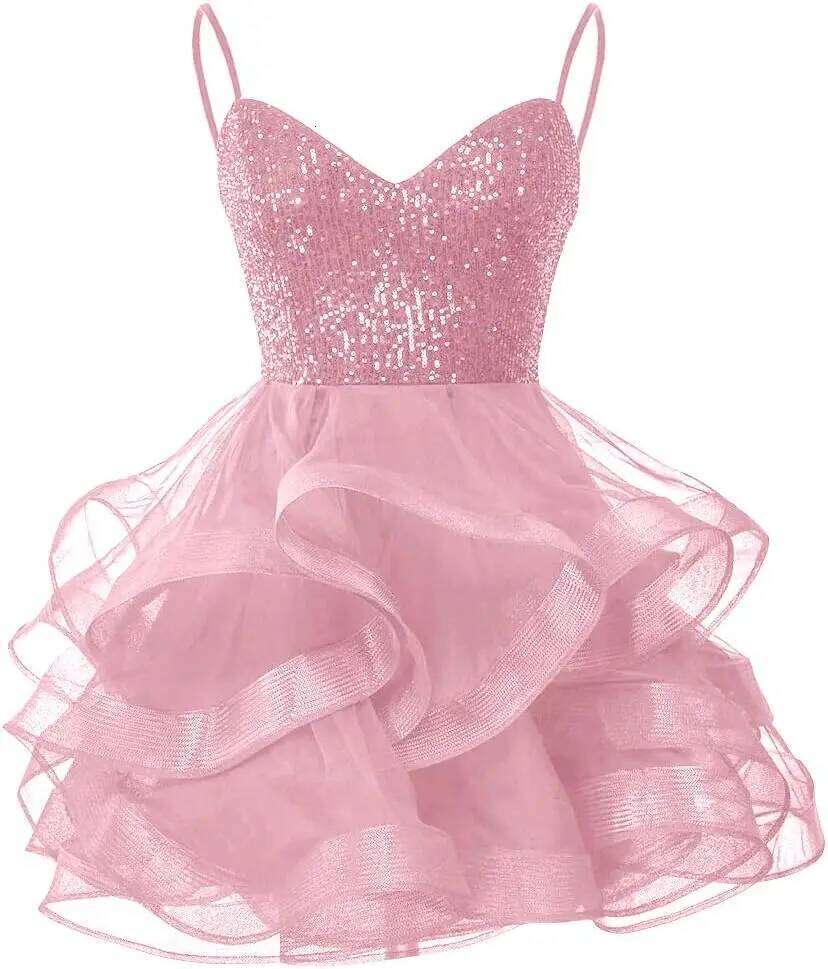 Tulle Homecoming For Teens Spaghetti Strap Sequin Short Prom Dresses Layered Cocktail Mini Dress Bridesmaid Dresses