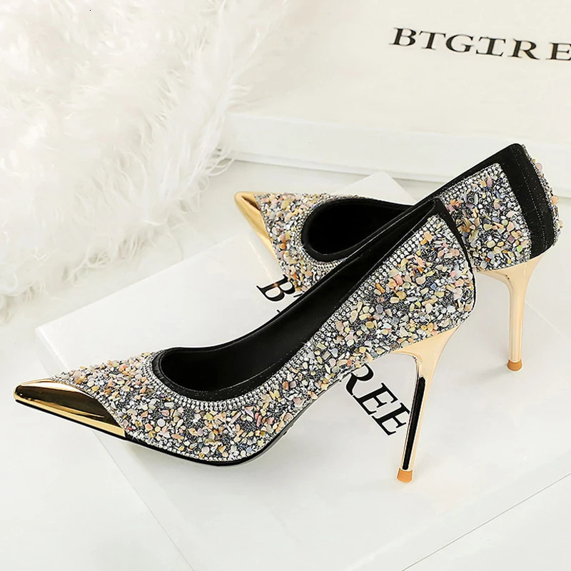BIGTREE Shoes Rhinestone shoe upper Women Pumps Stiletto Heels 95 cm Metal pointed tip High Heels crystal Pumps Lady 260306