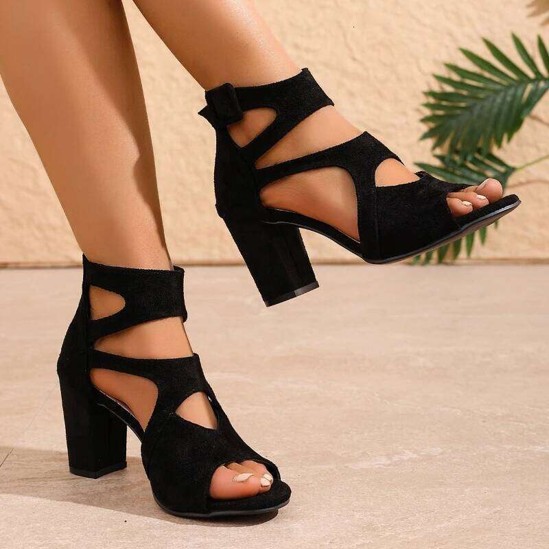 2025 New Fashionable Hollow Design High Heel with Open Toes, Casual and Comfortable Women's Sandals