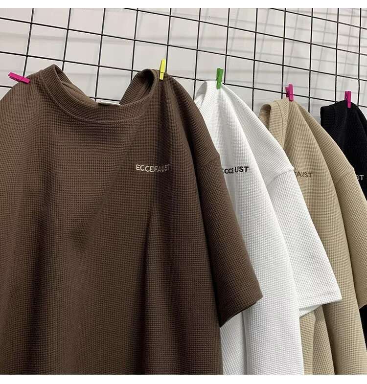Shirts Designer Tees Waffle Short Summer Trendy Round Neck Half Top Loose Casual Five Sleeve T shirt Men's Clothing Daily Outfit - view 8