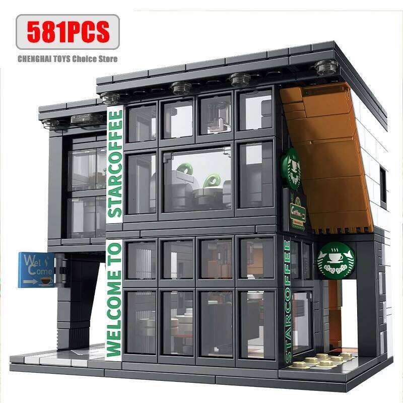 581Pcs City Star Coffee House With Lights Building Blocks Street View Architecture Cafe Shop MOC Bricks Toys Kids Christmas Gift Z260306