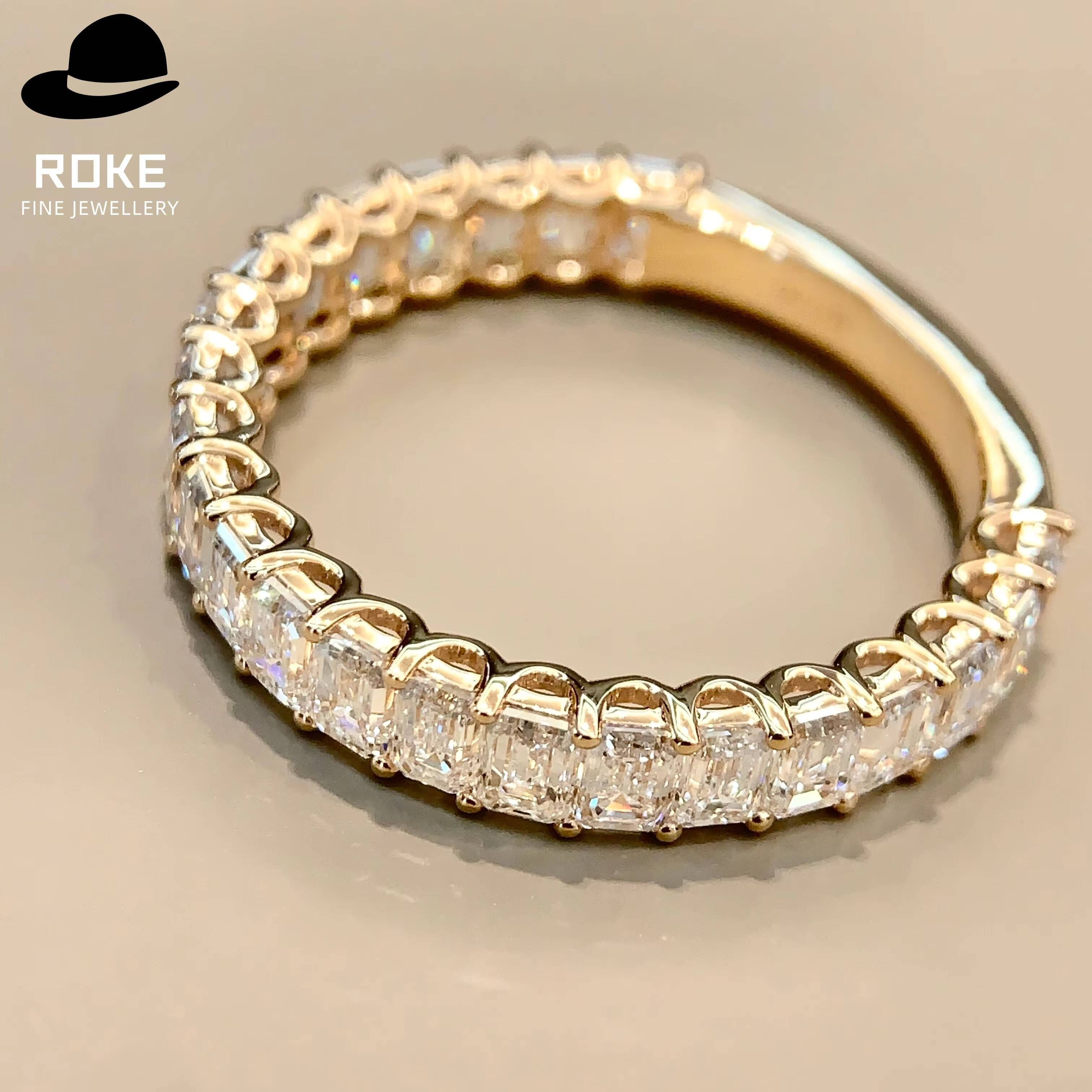 Elegant Womens Emerald Cut Diamond Eternity Ring 9K-18K Gold Prong-Set Lab-Grown Diamonds Bridal/Anniversary Fine Jewelry