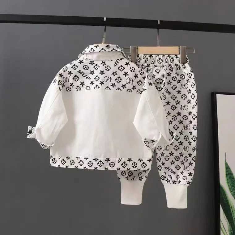 Kids Tracksuits 2Pcs, Boys Monogram Patchwork Jacket & Cargo Pants Set, 18M-5T Spring Autumn Casual Fashion OutfitsT260306