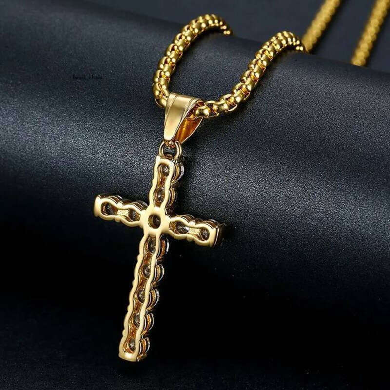 Full Zircon Titanium Steel Cross Pendants Gold Sier Color Necklace Jewelry For Men Women