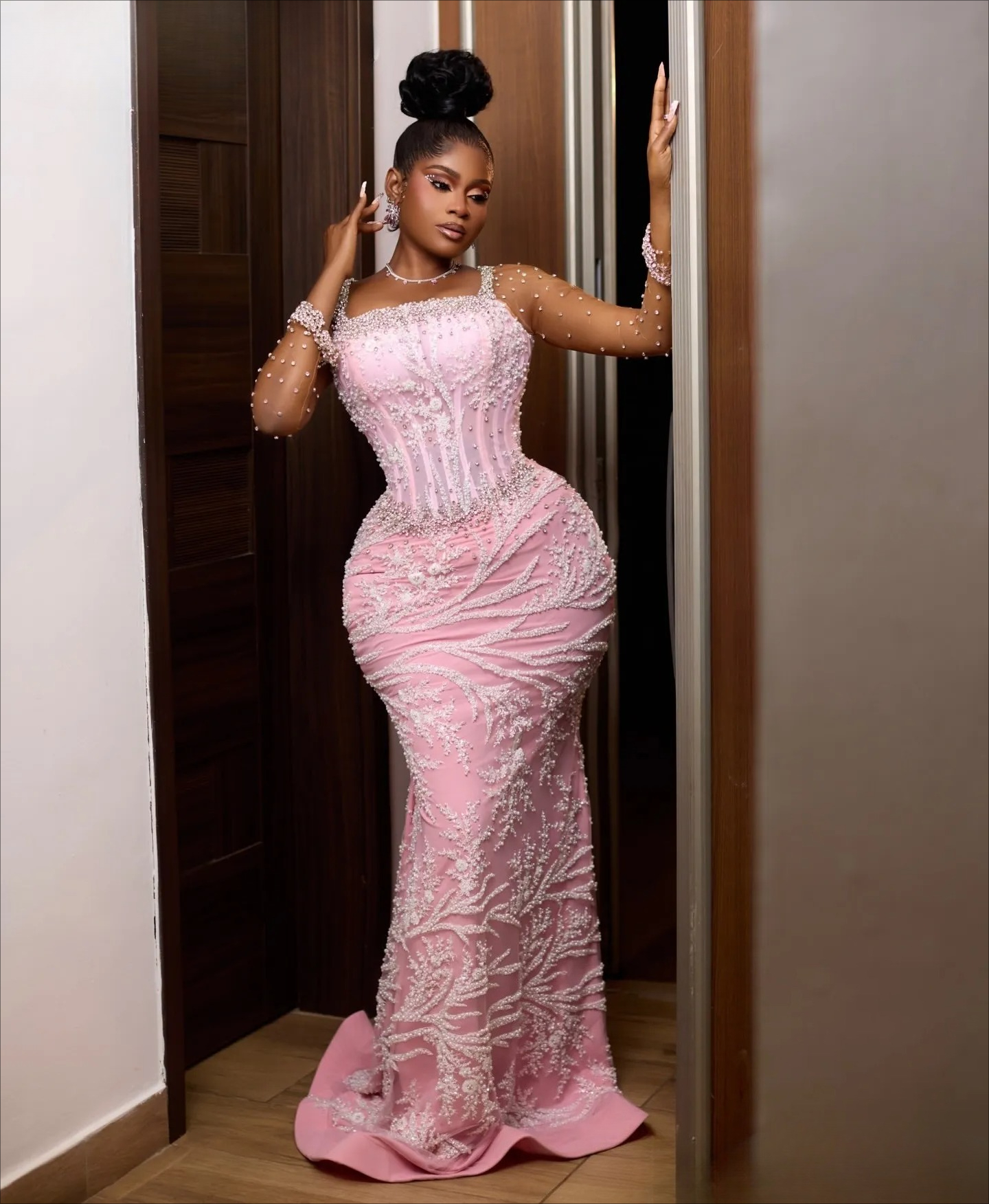 Aso Ebi Pink Prom Dress 2026 Mermaid Beaded Crystals Sequined Lace Evening For Black Women Birthday Party Formal Receiption Gowns Dresses ZJ071
