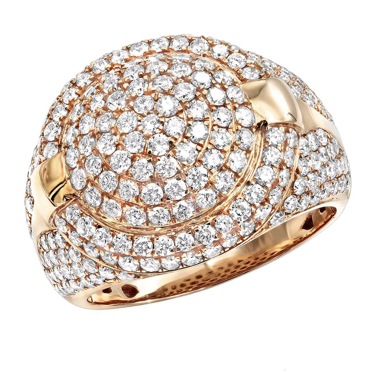 Mens 14k Yellow Gold Pinky Ring with 375 Diamond Pave Setting 12-month Warranty IGI Certified Bold Luxury Hip Hop Style