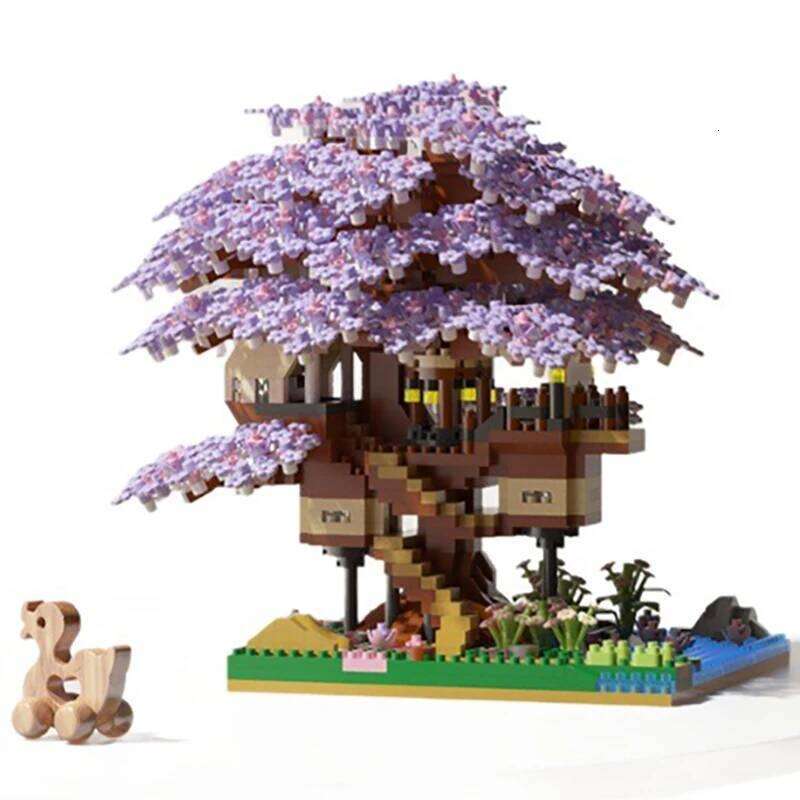 Pink cherry tree house micro-particle building block classic model girl series difficult assembly toys Z260305