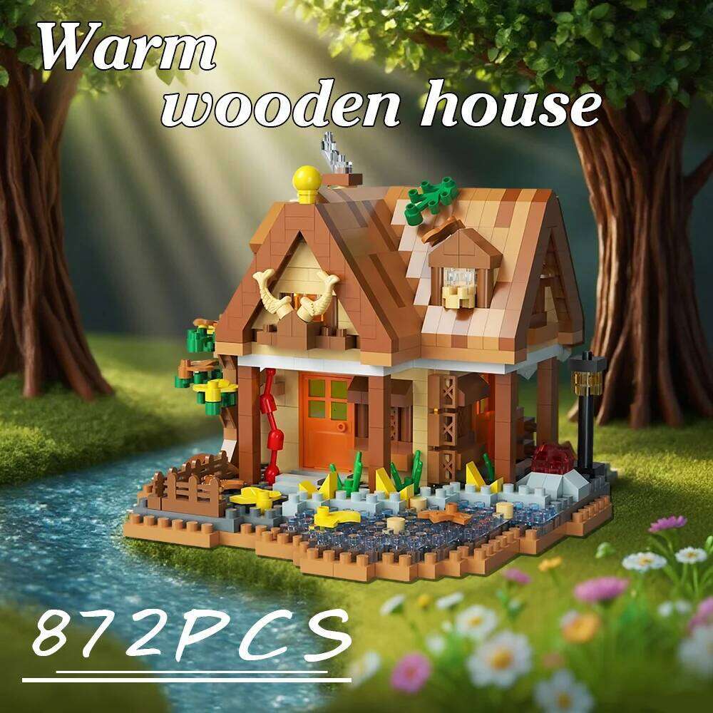 Forest Cabin Building Blocks Set - DIY Wooden House Model Kit, Creative Puzzle Toy for Adults & Kids Z260305