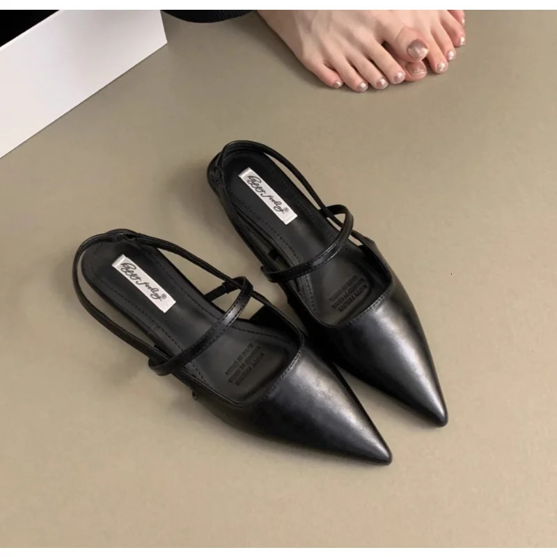 Women Leather Pu Casual Sandals Girl Fashion Mary Jane Shoes Slip on Flats Heels Ladies Pointed Toe Elegant Slingback Sandals 260303