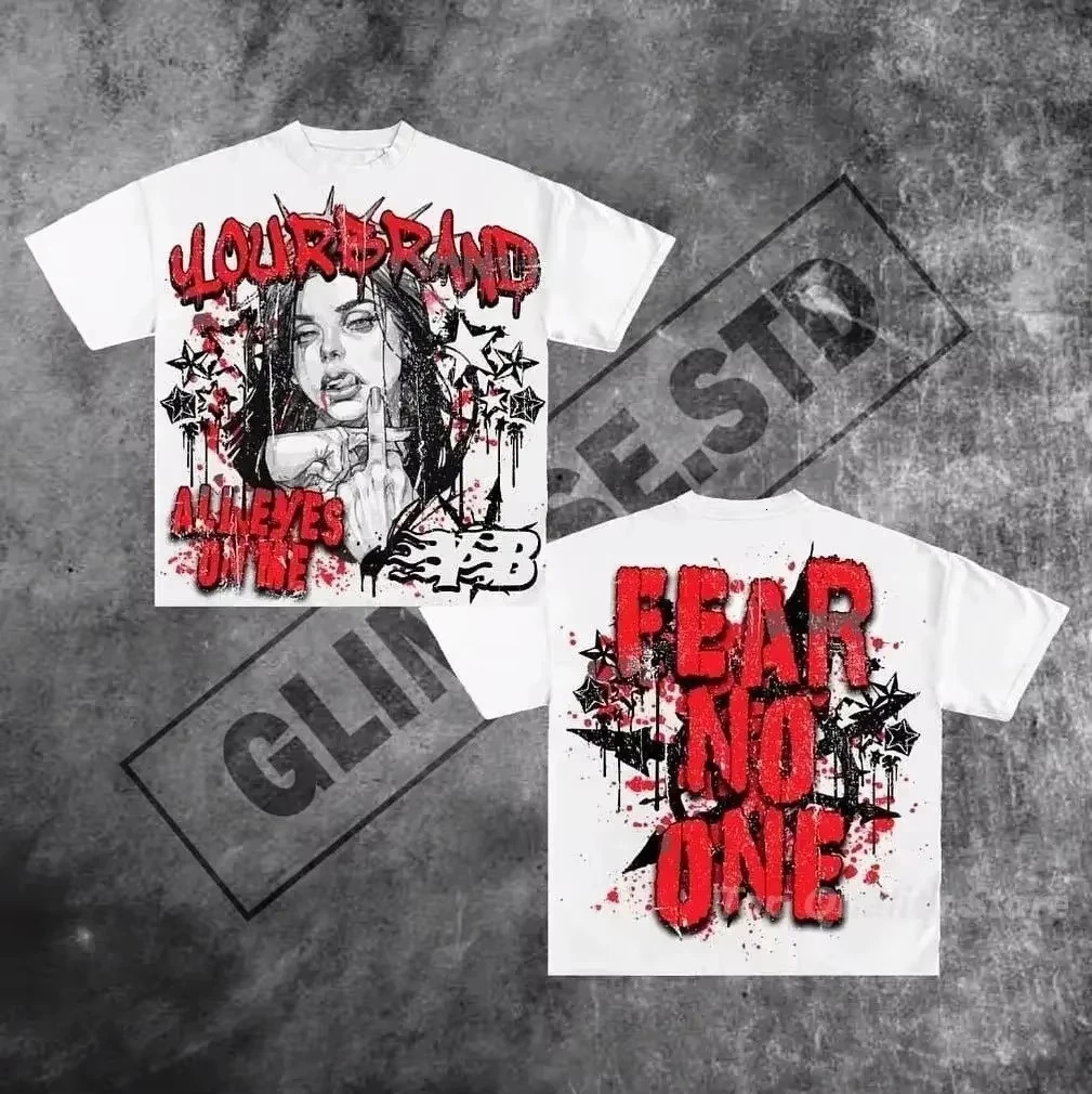 Oversized Summer Hip-hop Print Retro Y2k Top Couple T-shirt Men and Womens Harajuku Gothic Pattern Pure Cotton Short Sleeved 260304