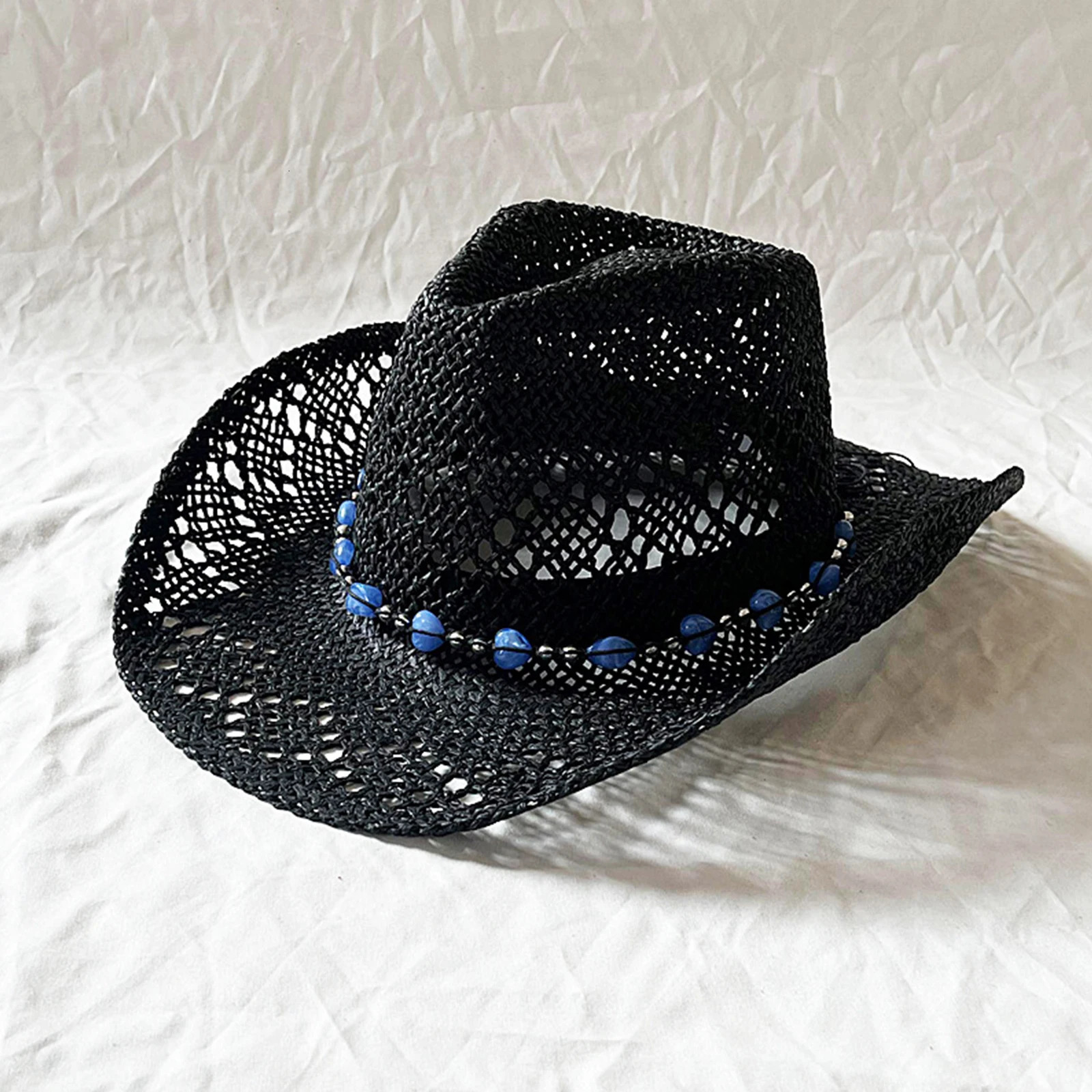 Fashion Women Men Bohemian Cowboy Hat Straw Cowboy Hats Wide Brim Sunshine Hollow Out Sun Hats Holiday Cap 260228