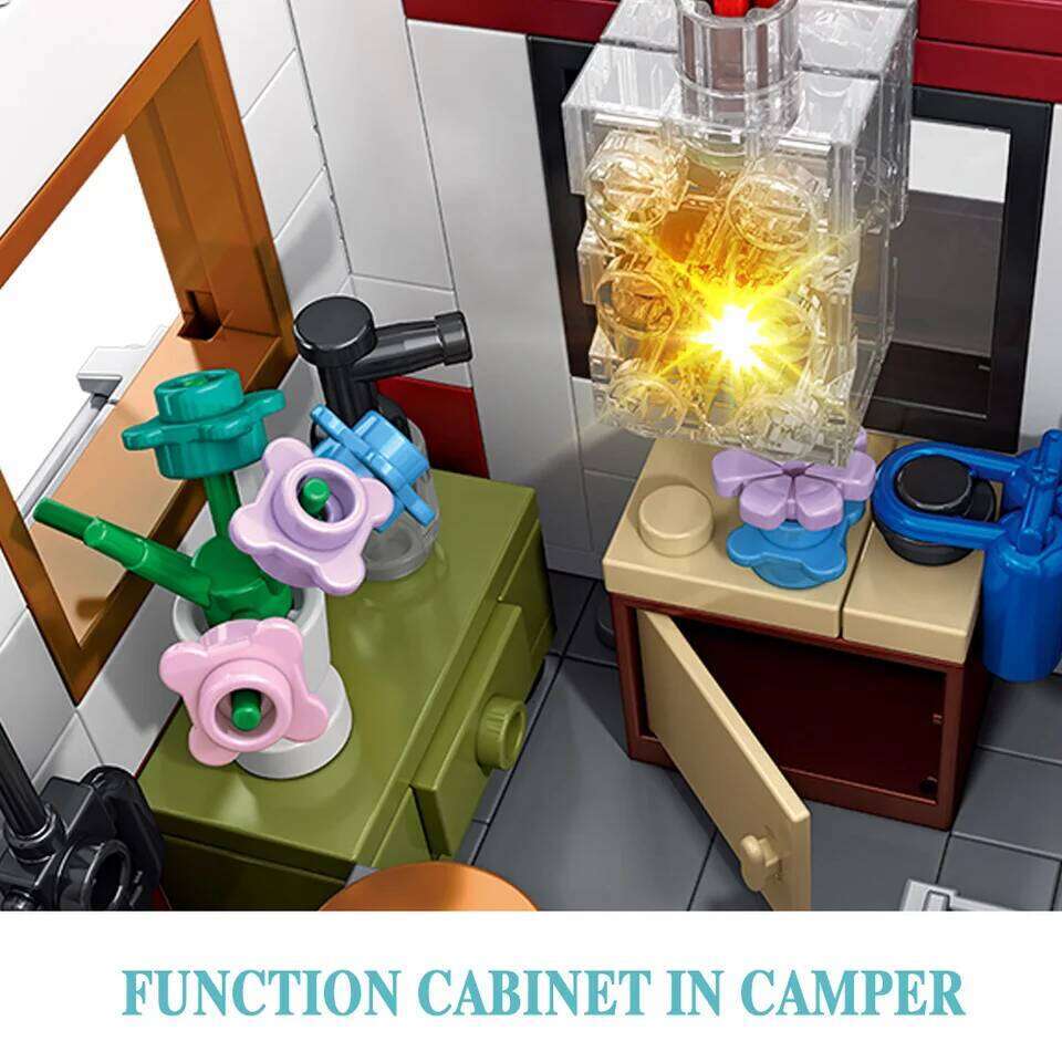 927PCS Lighting Camper-Van Camper Vehicles Construction Building Bricks Set for Teens and Adults Christmas Fifts Z260306