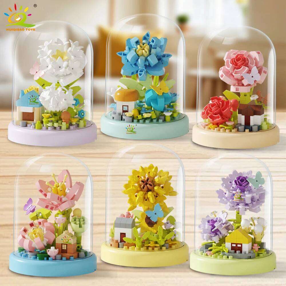 HUIQIBAO MOC Display Box Micro Building Block DIY Flower Mini Diamond Model Brick Toy for Children Desk Decoration Z260306