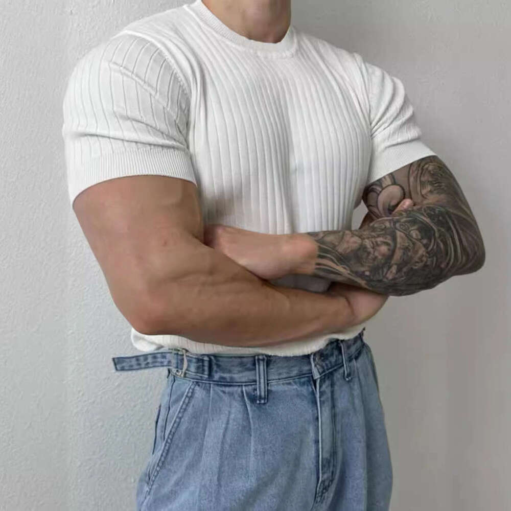 European and American Fashion High-End for Men Summer Knitted Shirt Breathable Casual Short Sleeve Mature Men's T-Shirt Top