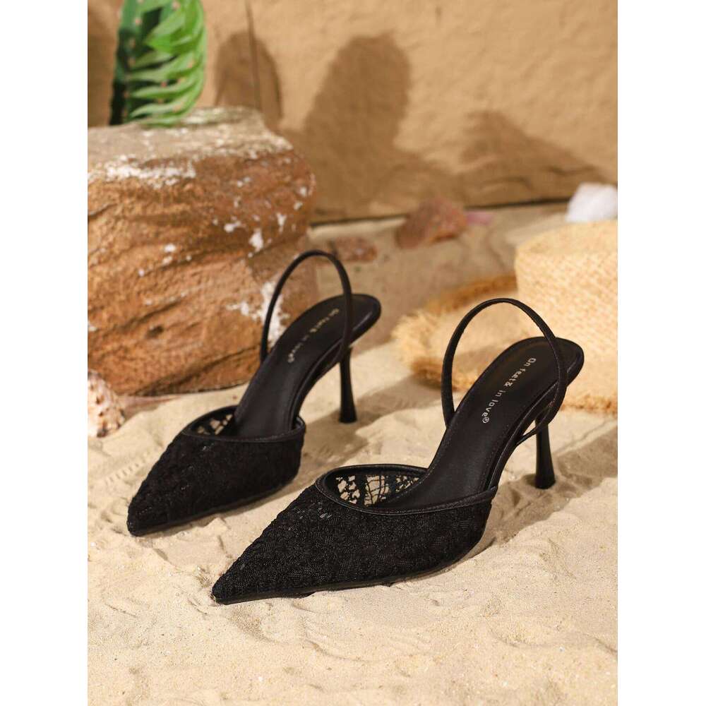 Elegant Black Lace Stiletto Heels - Sophisticated Ankle-Strap heels
