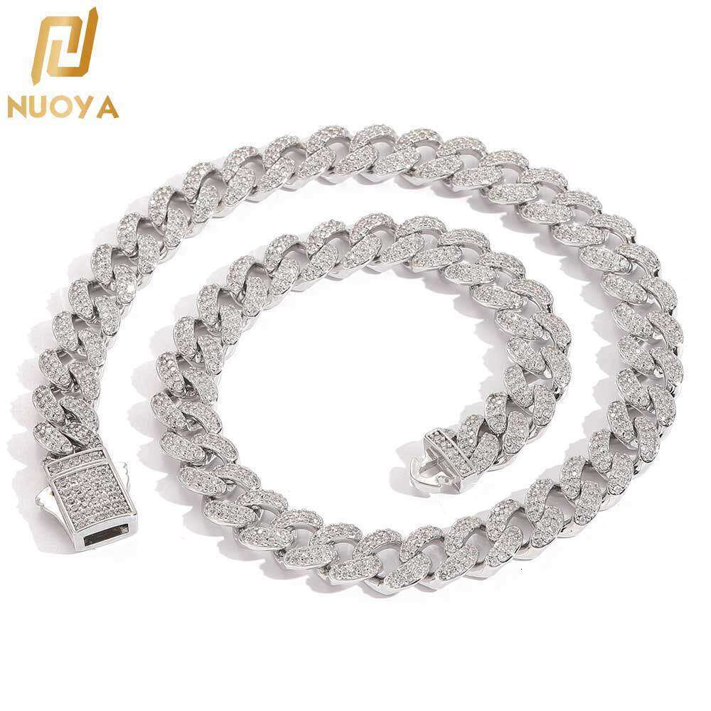 European and American 12mm Spring Snap Double Row Zircon Cuban Chain Trendy Personality High-Quality Men's Hip-Hop Necklace