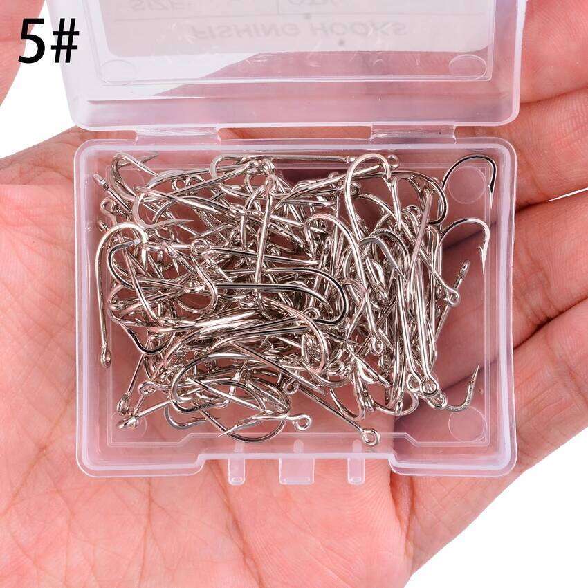 100pcs Saltwater Hook White Color Single Hooks Jig Head Crank Barbed Fishhook Set Kit High Strengt Fishing Tackle Box S260305