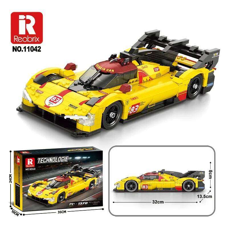 1370PCS Yellow Supercar Building Blocks V6 Engine Racing Car 1:16 Model Bricks Desktop Ornament Kids DIY Toys Holiday Gifts Z260305