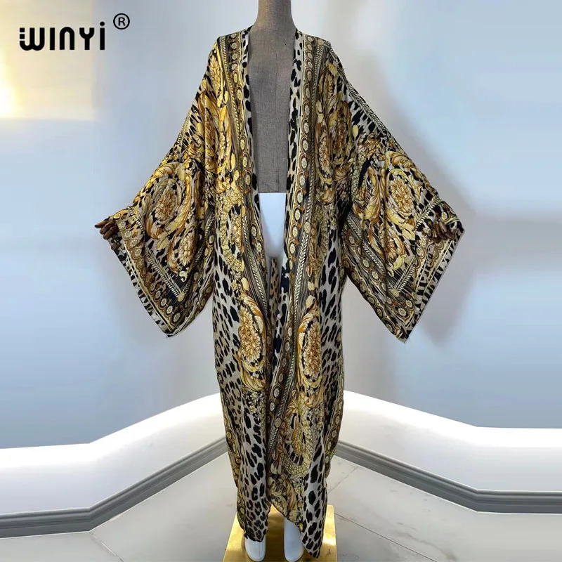 WINYI 2024 vestido longo Women Cardigan robe Cocktail sexcy Boho Maxi African Holiday Batwing Sleeve Silk Robe 260228